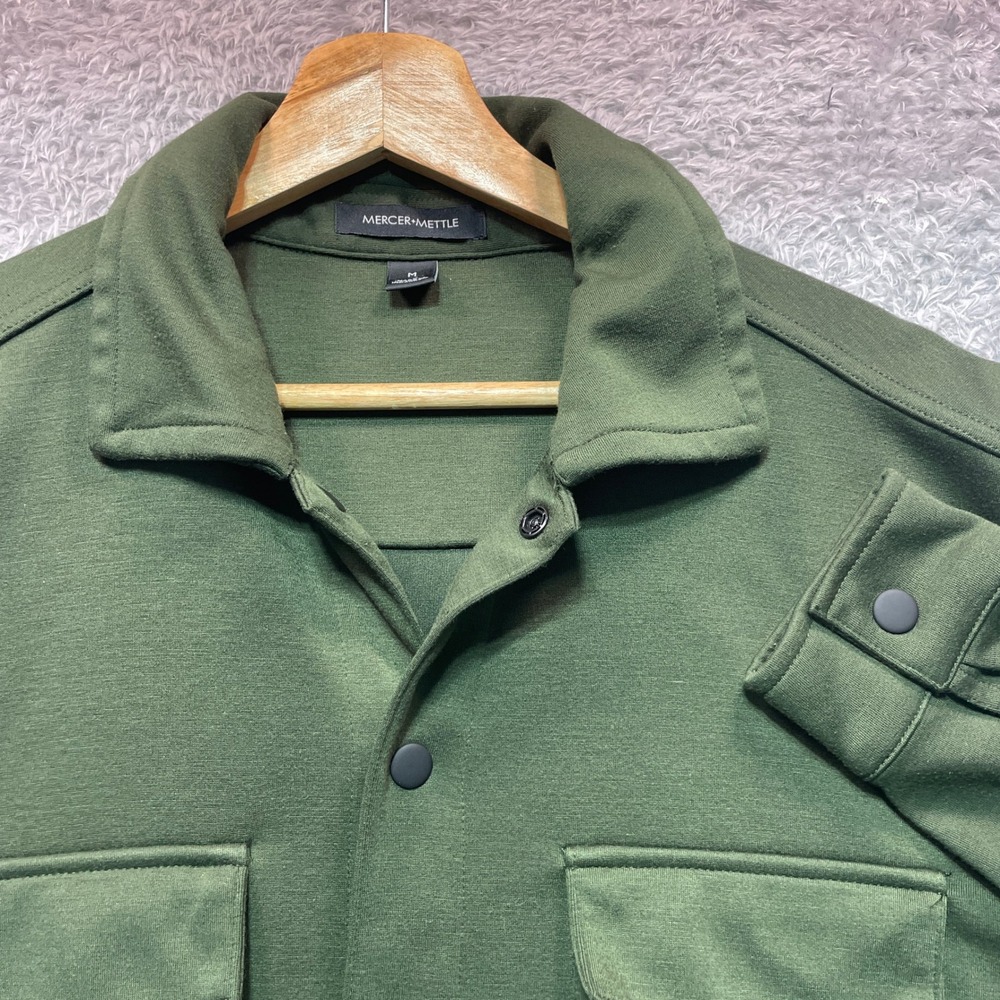Mercer + Mettle Mens Olive Green Snap Front Shirt Jacket Shacket Medium MM3008